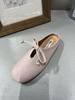 Thick heel half slippers retro evening breeze bow single shoes spring and summer design French women's shoes black loafers