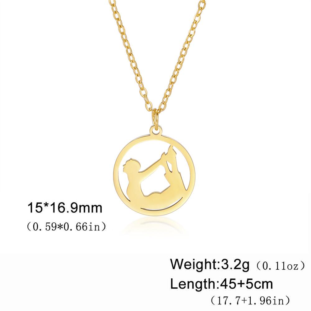 Dancer Rhythmic Gymnastics Round Pendant Necklaces for Women Girls Stainless Steel Gymnast Yoga Necklace Sport Jewelry