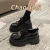 Scarpe piccole in pelle con plateau stile britannico primavera e autunno nuove testa larga tacco spesso tacco alto nere con lacci scarpe singole