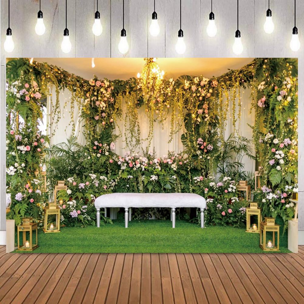 Wedding Party Photography Backdrop Flower Scenes Floral Bridal Shower Engaged Ceremony Party Decor Banner Photo Background Props10