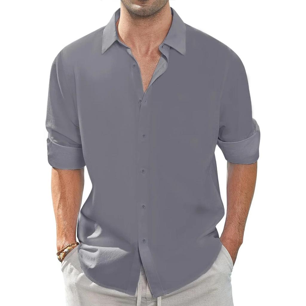 Autumn New Men's Shirt Casual Long Sleeve Cotton Linen Breathable Basic Style Single Breasted Male Lapel Collar Top