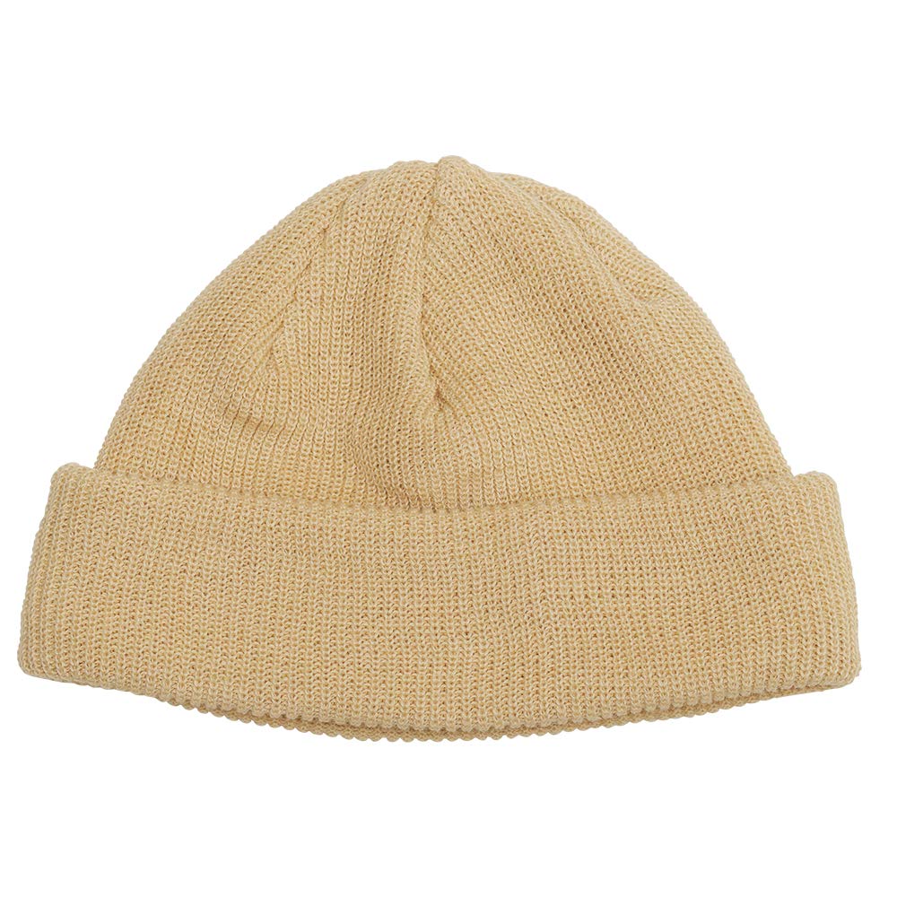 Good Fit Short Cotton Beanie Cotton Short Watch Free Size Knit Hat Watch Cap Beanie Roll Watch Free Size Beige [Nakota] (71)