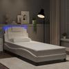 Vidaxl LED Bed Frame, White, 90X190 Cm, Faux Leather