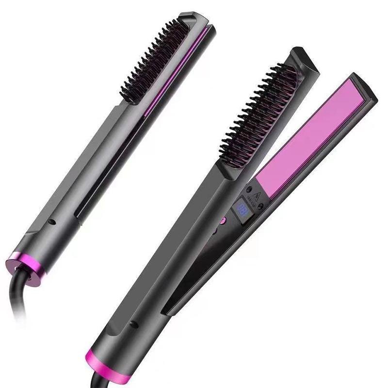 Professional 2 in 1 Hair Straightener Electric Flat iron Anti-Scald Brush Hot Comb Hair Style Tool