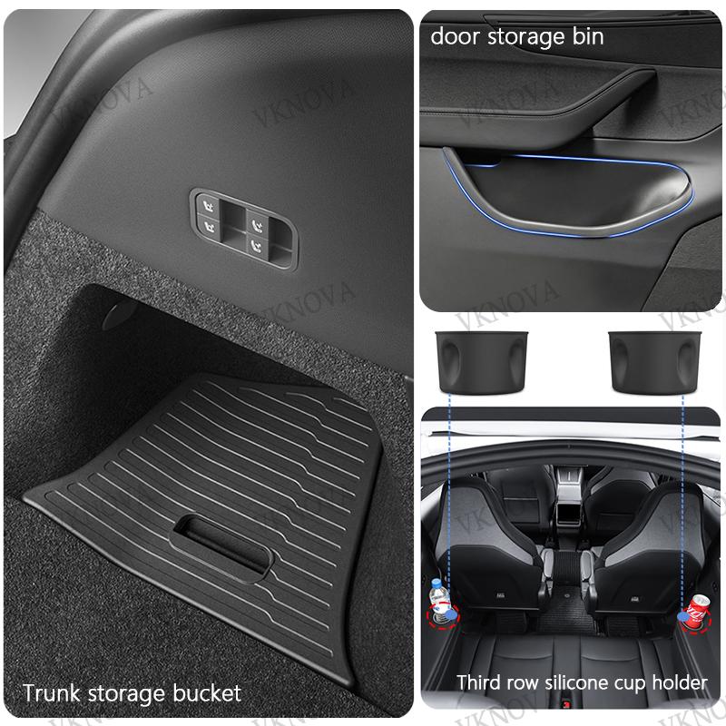 For New Tesla Model YL 2026 Door Side Storage Box Full-Cover Front And Rear Interior Storage Box Car Trunk  Trash Can Cup Holder
