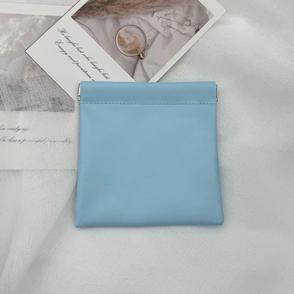 Gift Purpose PU Leather Mini Cosmetics Bag Automatic Closure Portable Makeup Pouch Mini Simple Earphone Bag Women синий