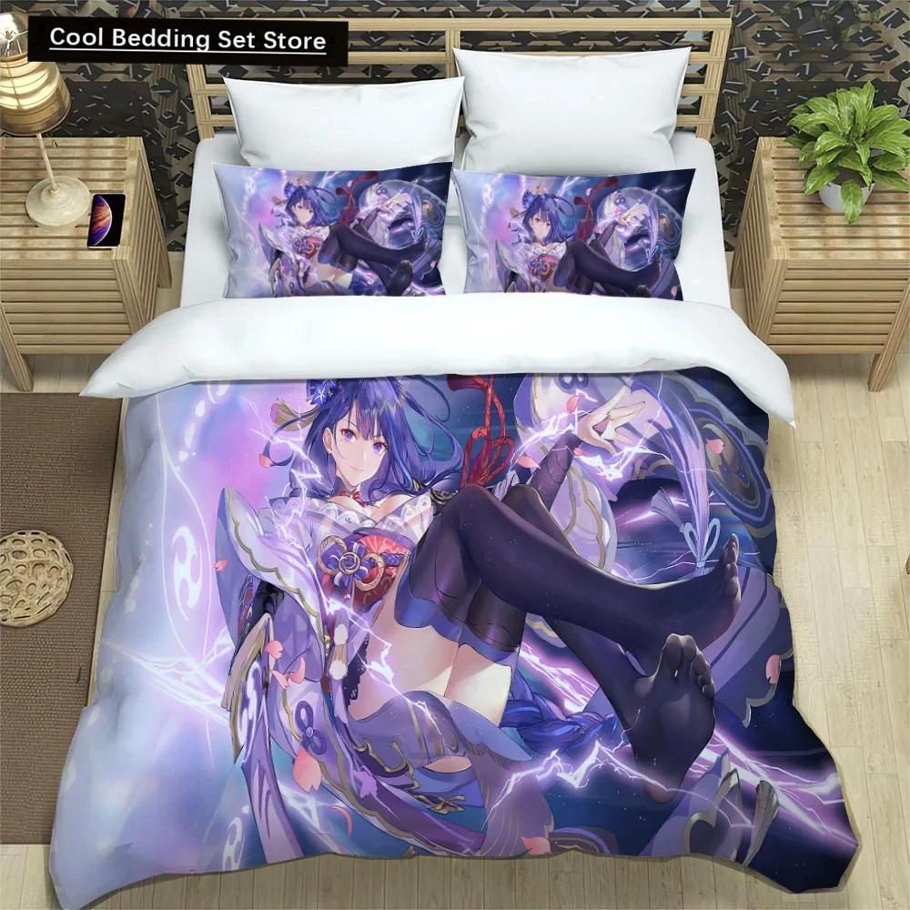 3D Anime Genshin Impact Bedding Set,Duvet Cover Comforter Bed Set Quilt Cover Pillowcase,King Queen Twin Size Boys Girls Adults