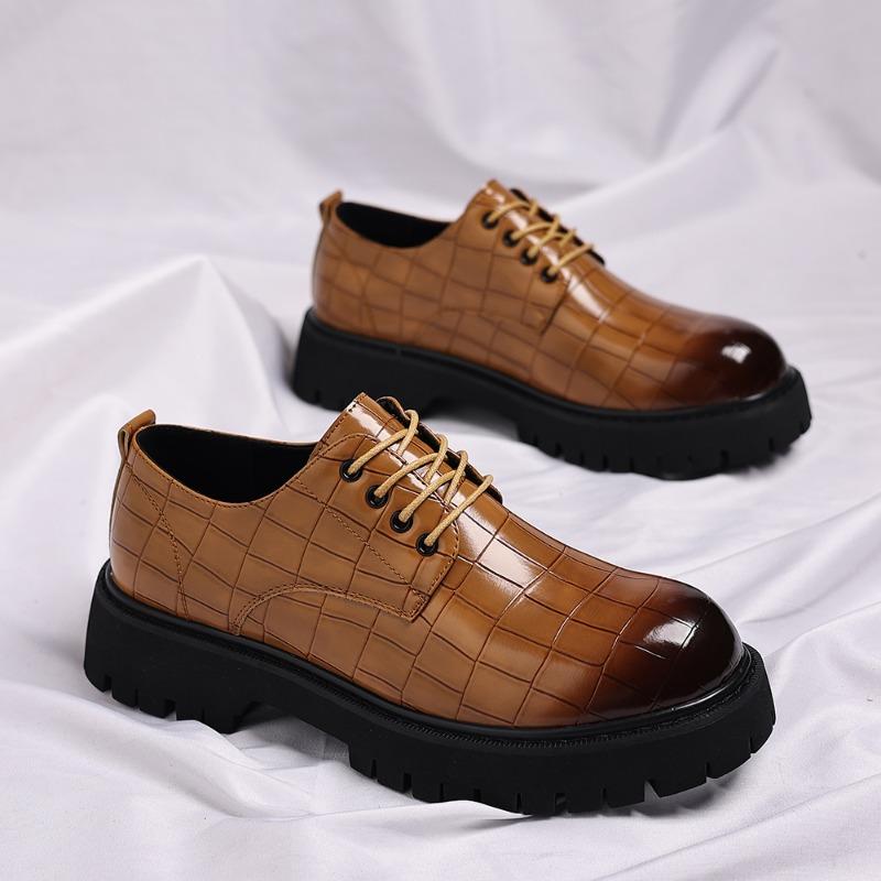 

Plus SizeNew Fashiable Thick Soled Men Derby Shoes Color Gradient Lightweight N Slip Youth Business Casual Shoes 48 коричневий