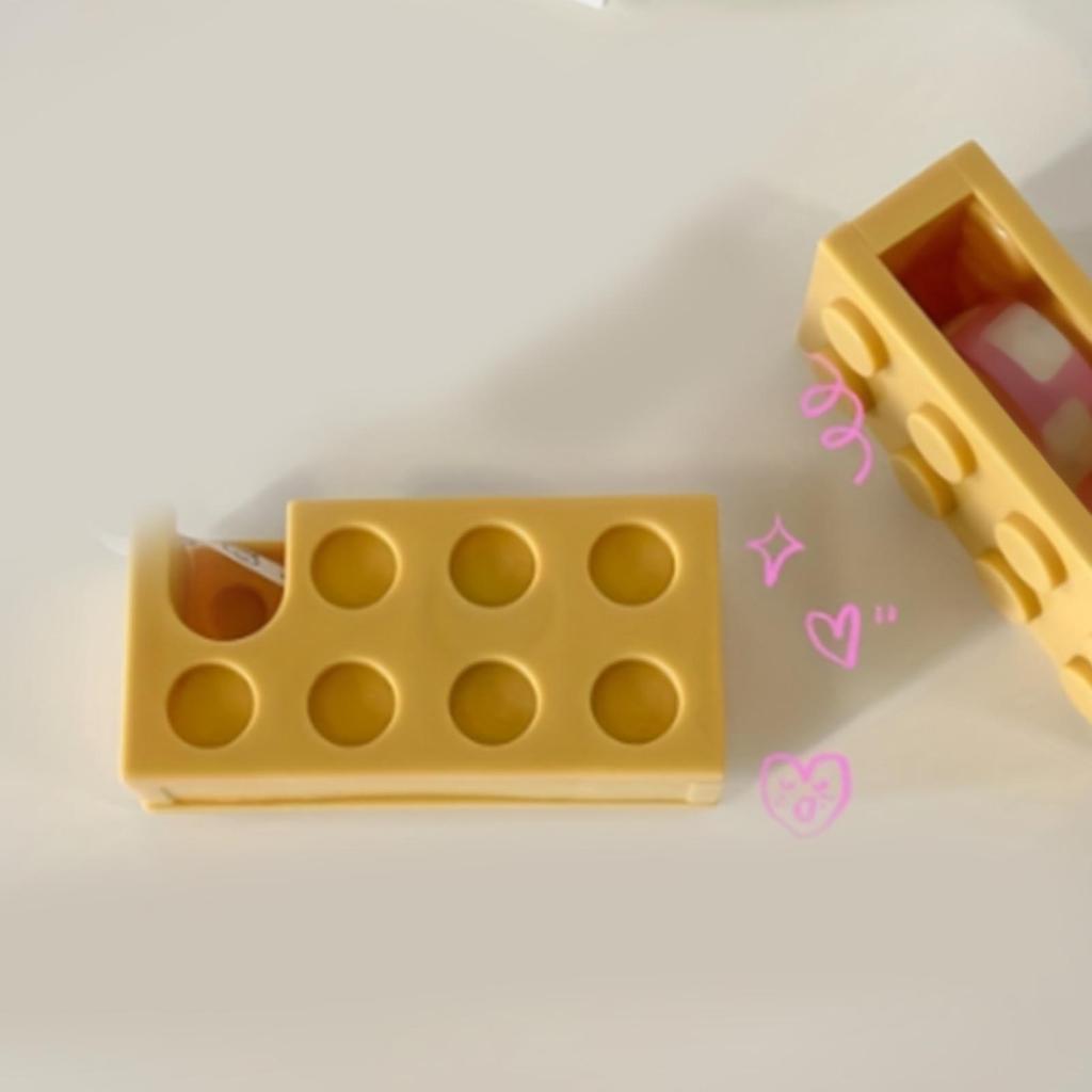 Tape Dispenser Cute Building Block Shape Easy Cutting Desk Tape Holder for School Office Study Room