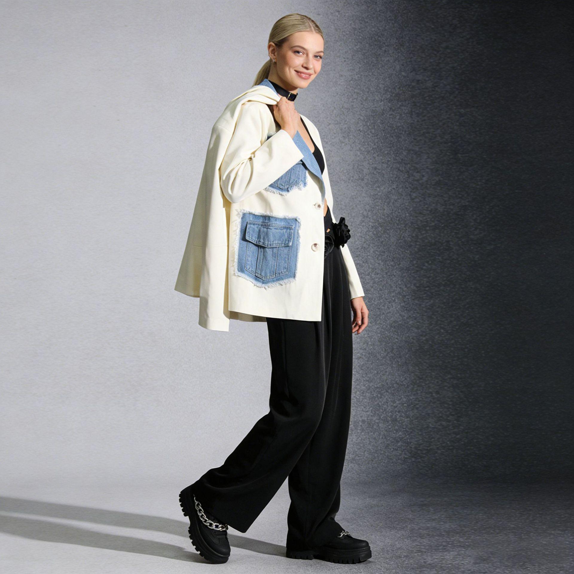 

Повседневная джинсовая куртка в японско-корейском стиле с лоскутками - Женская коллекция Весна 2026 Large абрикосовый