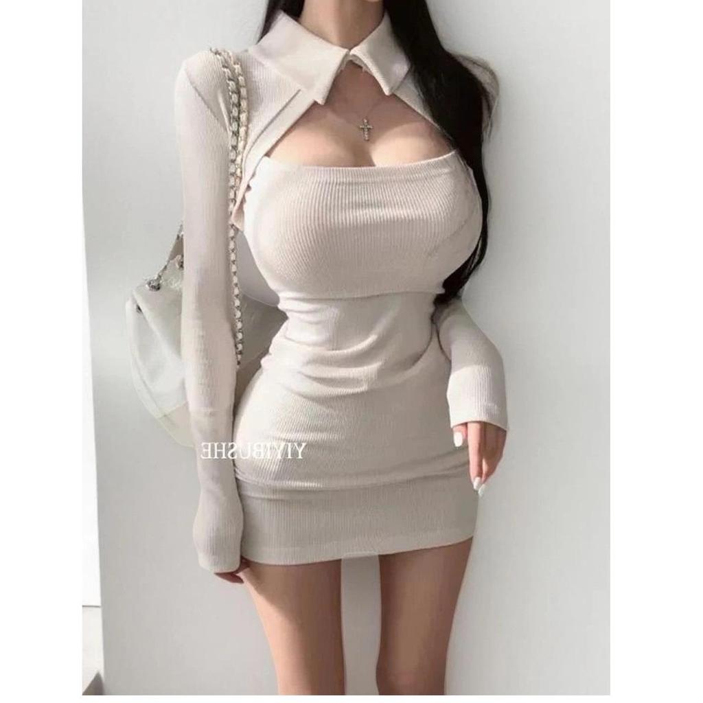 Korean Spicy Chic Long Sleeve Dress - Autumn/Winter Slim Fit Skirt