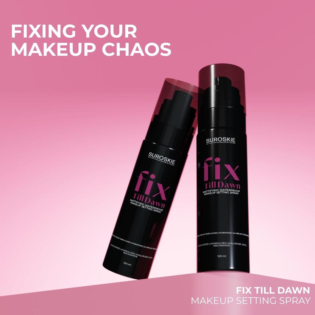 Suroskis Fix Till Dawn Fissatore Trucco 100ml | Spray Fissante Trucco a Lunga Tenuta con Finish Opaco | Niacinamide e Acido Ialuronico | Dura Fino a 15 Ore | Non