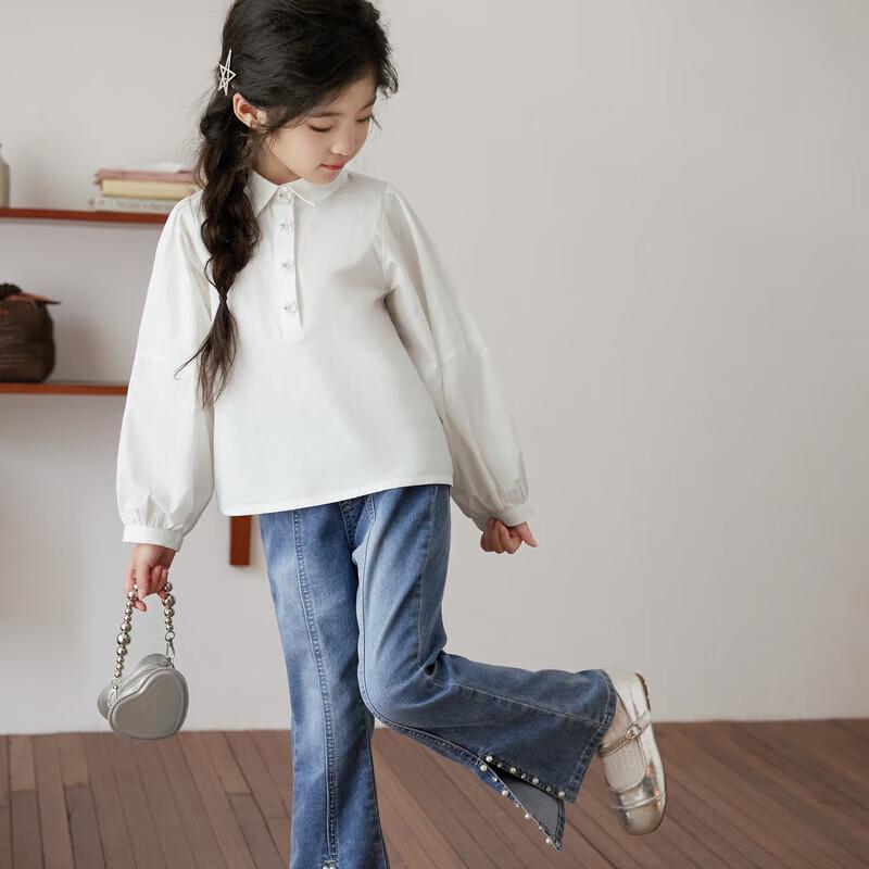 LUSON Girls' Floral Half-Placket Casual Shirt
