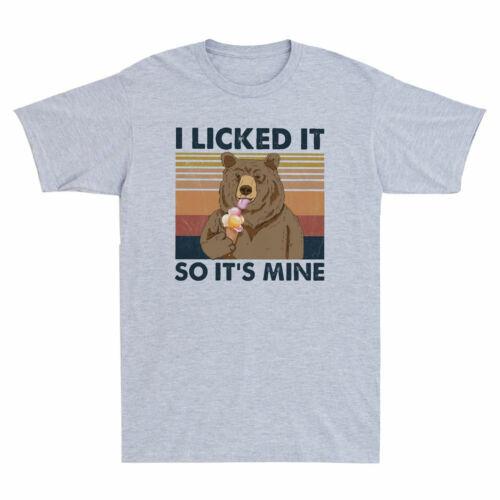 Bear Eat Ice I Licked It So It Mine Funny Meme Vintage Men T-shirt Black Tee S