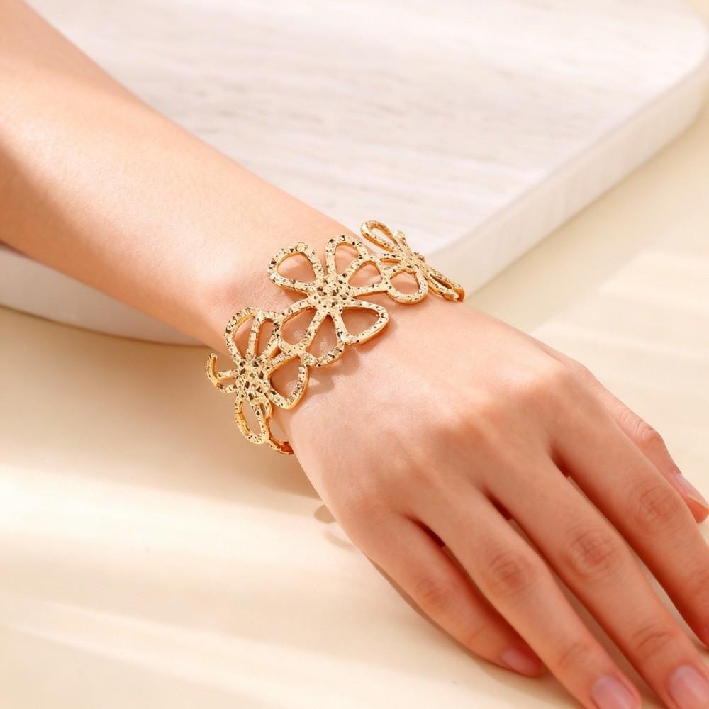 Flower Chunky Cuff Bangle Gold Color Open Cuff Bangle Flower Cuff Bangle Party Accessories Gifts