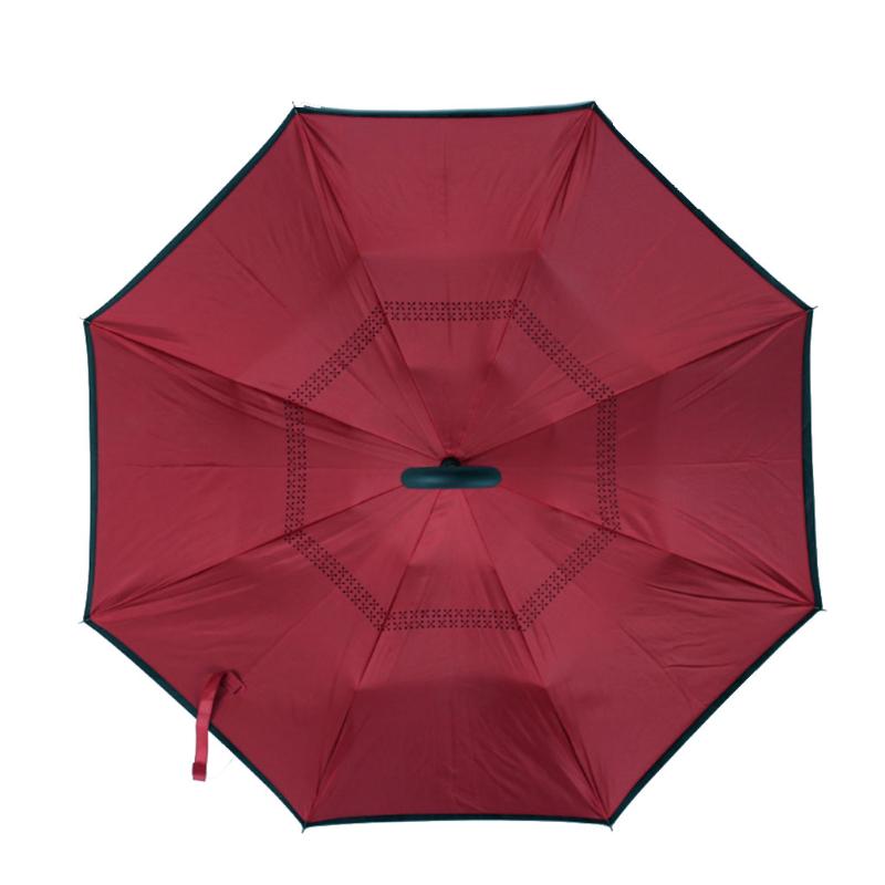 Dvouvrstvý deštník s rukojetí ve tvaru C, skládací, obrácený, větruodolný