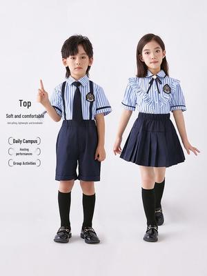 Blue British Style Summer Uniform Set for Kindergarten and Elementary School Performance