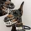 Lustige Hundemaulmaske Halloween Dinosaurier Maske Latex Haustier Kopfbedeckung mit beweglichen Zähnen