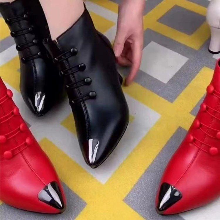 Ghete Martin pentru toamna și iarna pentru femei, noi, din catifea, botine scurte retro cu vârf ascuțit, toc gros, toc înalt, cizme confortabile din piele pentru femei