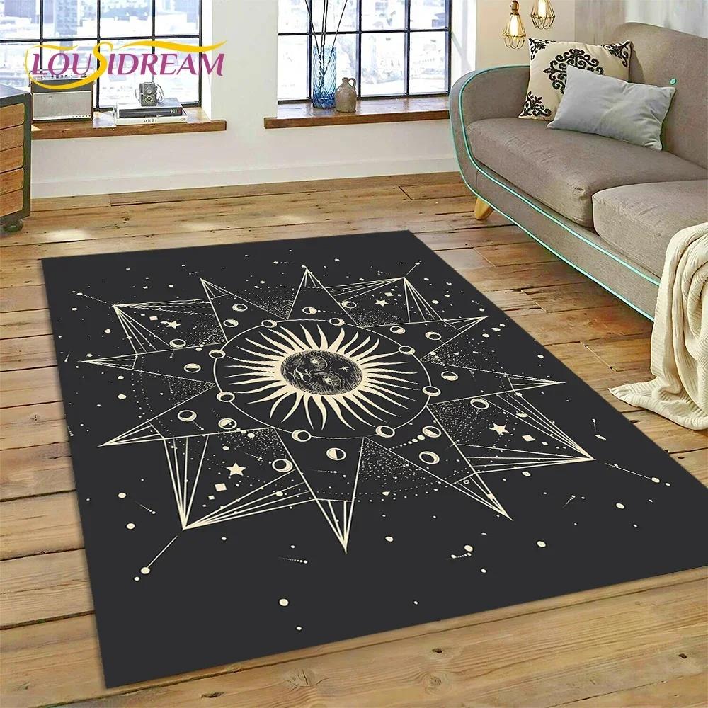 Mystic Tarot Sun Moon Mandala Area Rug – Spiritual Art Carpet for Bedroom or Living Room – Non-Slip Magic Floor Mat, Home Decor