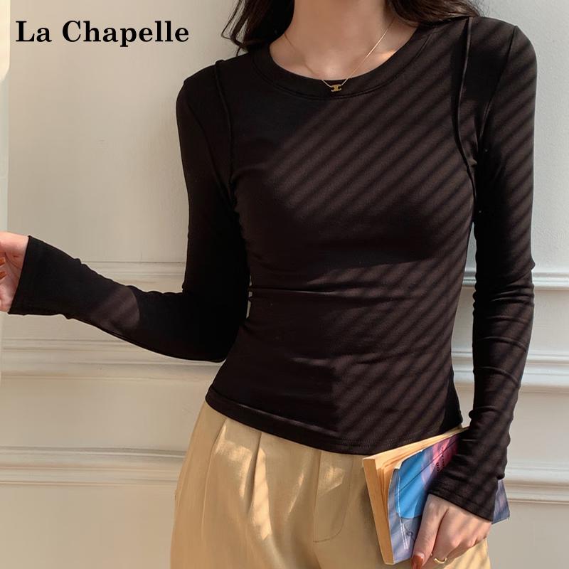 La Chapelle Women's Fishbone Design Slim Fit Long-Sleeve T-Shirt