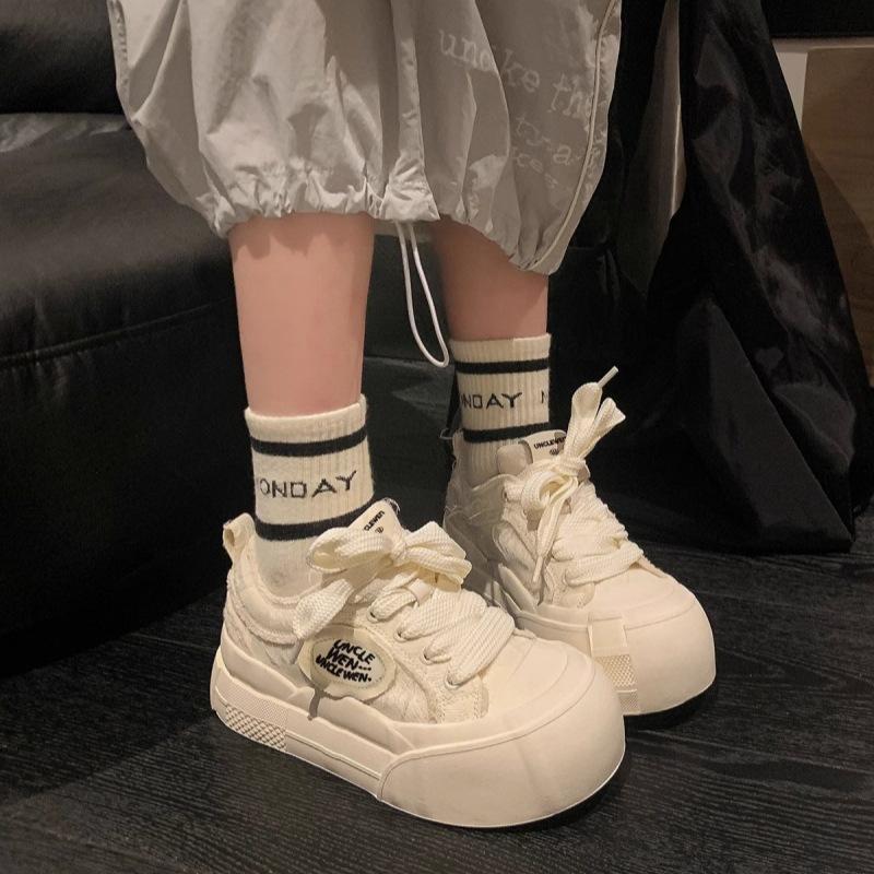 "Ziyan" Cloud Shoes~ Spring New Thick-soled Round Head Niche Design Xiaoxiang Canvas Casual Board Shoes Women