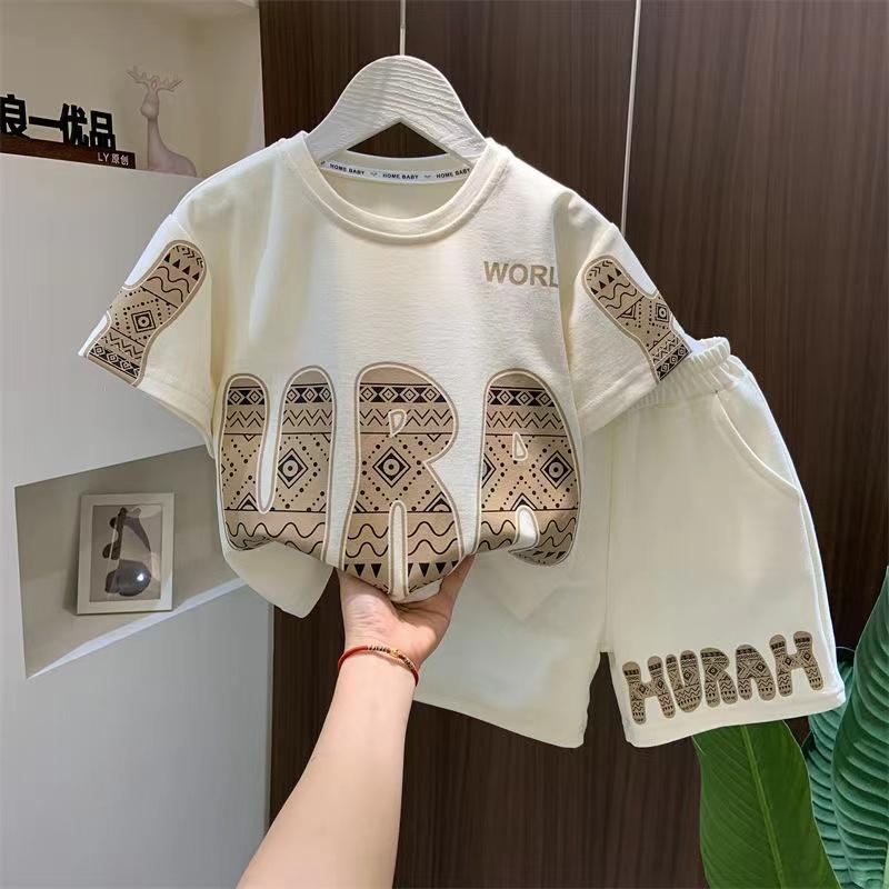 

Cool Baby Boys Clothes Kids Casual Clothing Summer Short Sleeve T-Shirt Tops and Shorts 2pcs Set 160 бежевий