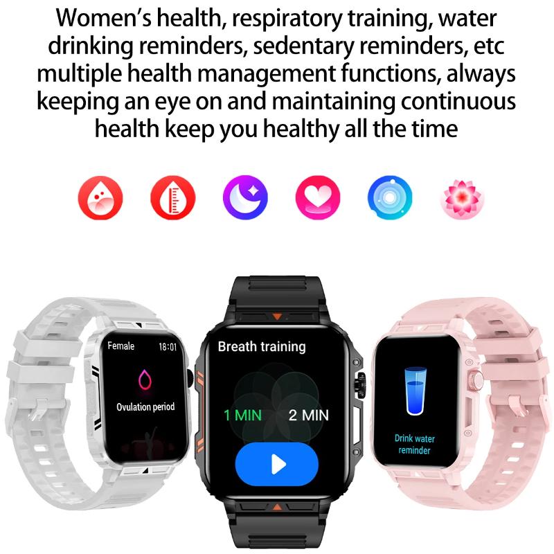 2025 New Military Men Smart Watch Health Monitor Bluetooth Call Smartwatch Fitness IP68 Waterproof Sports Watches for Women