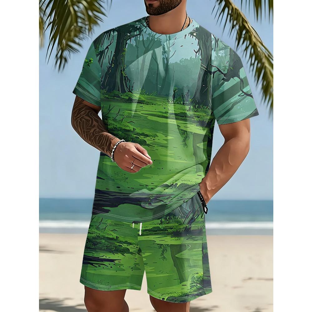 Coconut Palm Tree Men's Casual T-Shirt And Shorts Sets With A Print Style Artistic Outdoor Summer Clothing Casual 2-Piece Sets