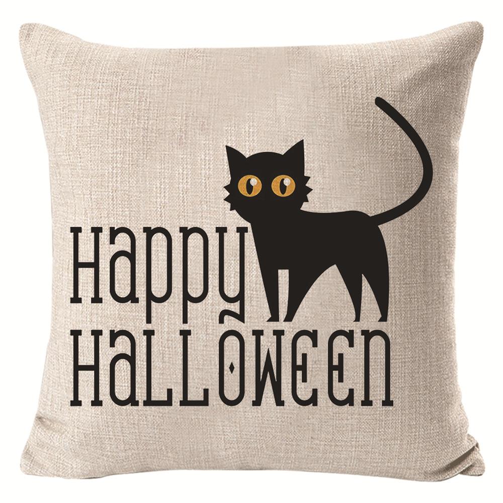 New Halloween Pillow Cartoon Cat Linen Printed Pillow Cover Nordic Funny Decorative Cushion