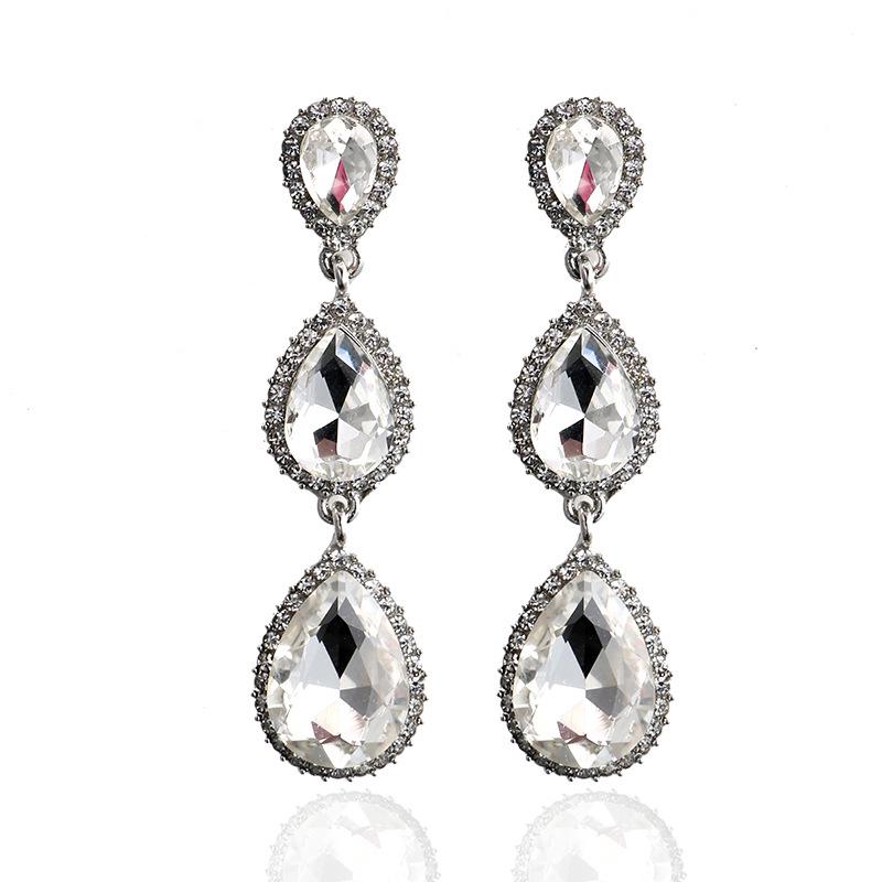 Teardrop Rhinestone Geometric Dangle Earrings for Women - Shiny Korean Fashion Jewelry