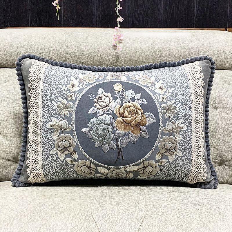 European Style Sofa Cushion Exquisite Jacquard Embroidered Pillow Detachable Washable Lace Zipper Jacket Household Waist Protection Square Backrest