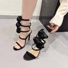 Cross border  Summer New Fashion Slim Heel Flower Sandals One line Strap High Heels Banquet Sandals 248#