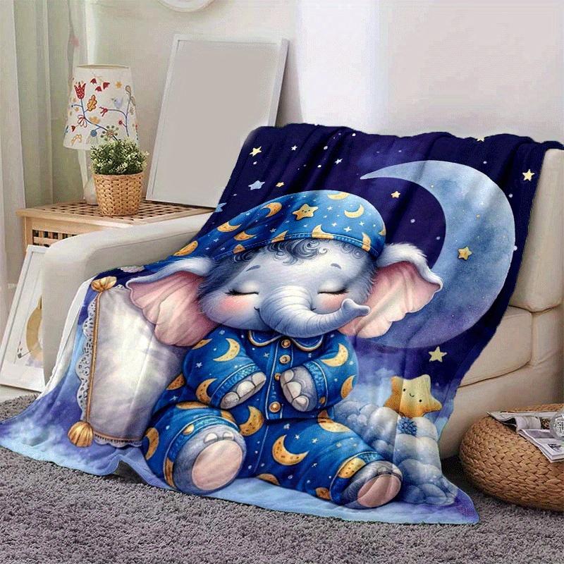 1pc Elephant Printing Lightweight Flannel Blanket, Comfortable and Warm Blanket, for Camping Sofa Bed and Couch Office, Gift 75X95CM