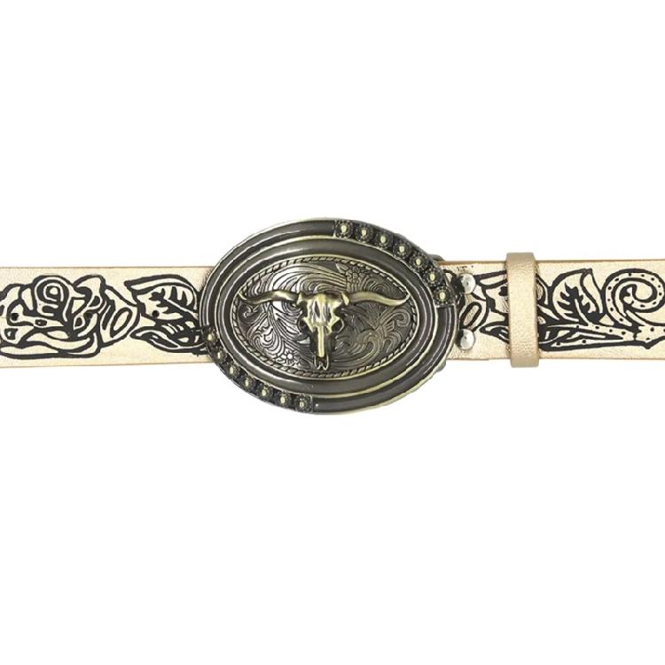 Ethnic Metal Buckle Embossed Belt Engraved Belt PU Leather Adult Cowboy Belt