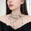 Temperament Rhinestone Butterfly Necklace for Women Girl Elegant Green Crystal Long Tassel Necklace Aesthetic Party Jewelry
