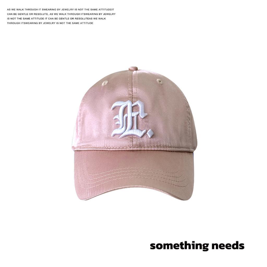 Korean Fashion Simple And Versatile Embroidery Satin Curved Brim Adjustable Sunshade Peaked Cap Baseball Cap Couple Tide