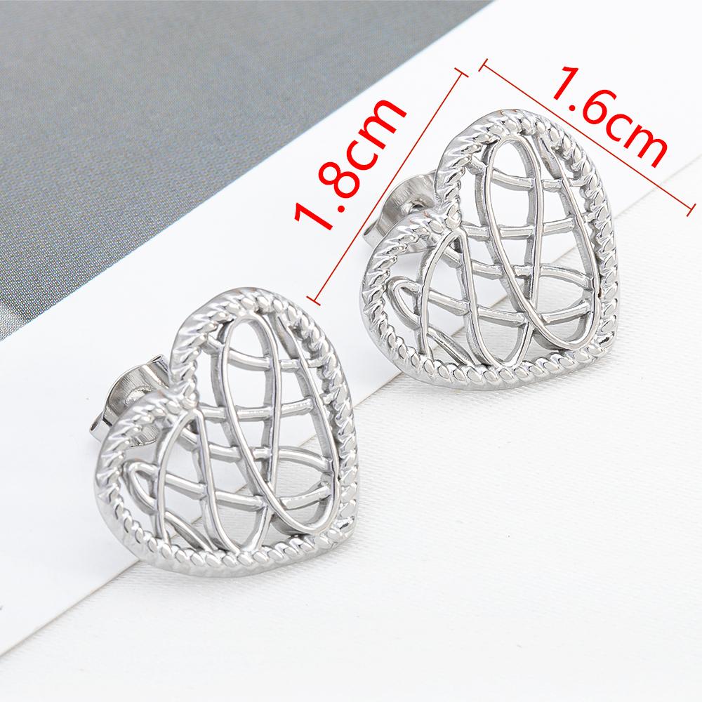 1Pair Mini Stainless Grid Design Steel Love Heart Stud Earrings for Women Girl Party Accessories DIY Jewelry Making Earring Base