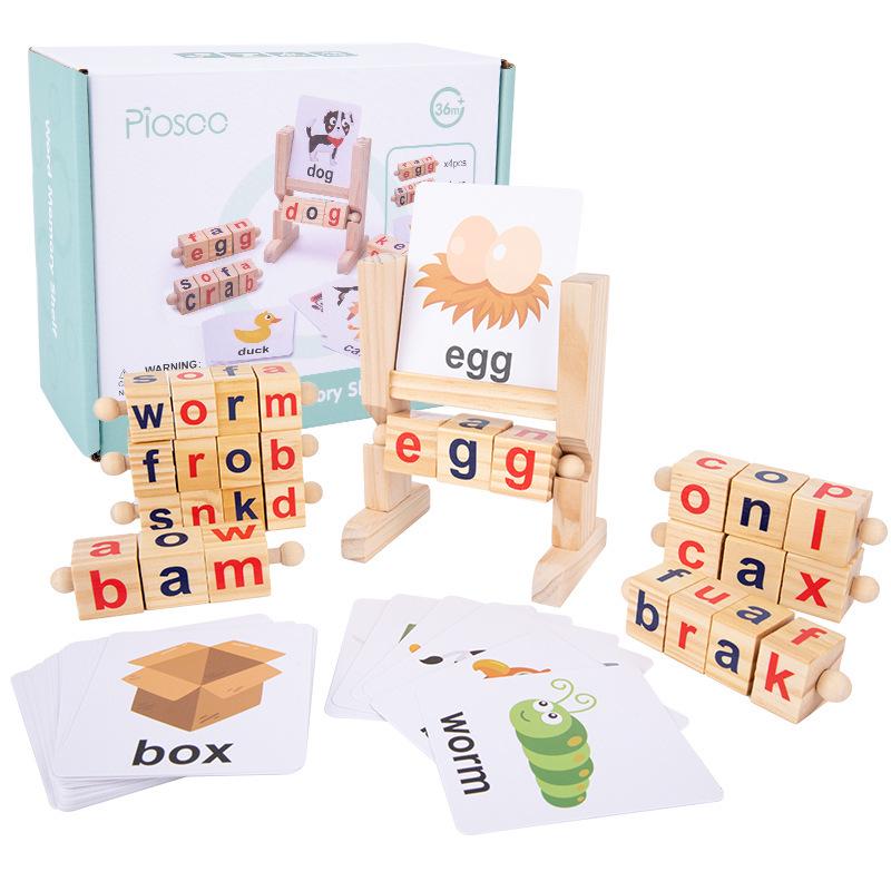 Wooden Rotating Letter Puzzle Blocks - Short Vowel Word Spelling Aid