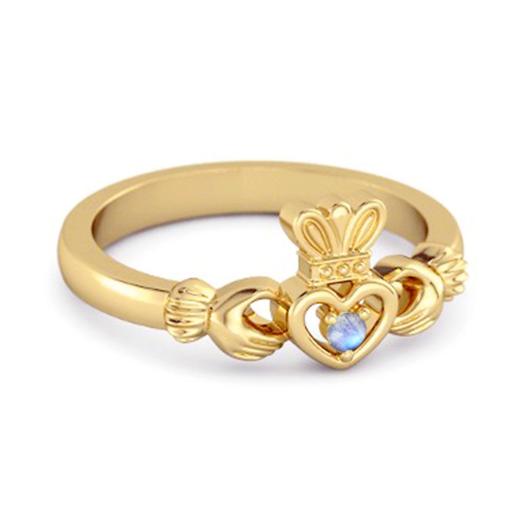 Moonstone Claddagh Irish Heritage Symbol Ring - 925 Sterling Silver Gold Vermeil