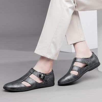 Mode Modisch Neue Zweilagige Rindsleder Sandalen Low Top Herrenschuhe Marke Outdoor Herren Atmungsaktiv Hohl Lässig Schnalle Lederschuhe
