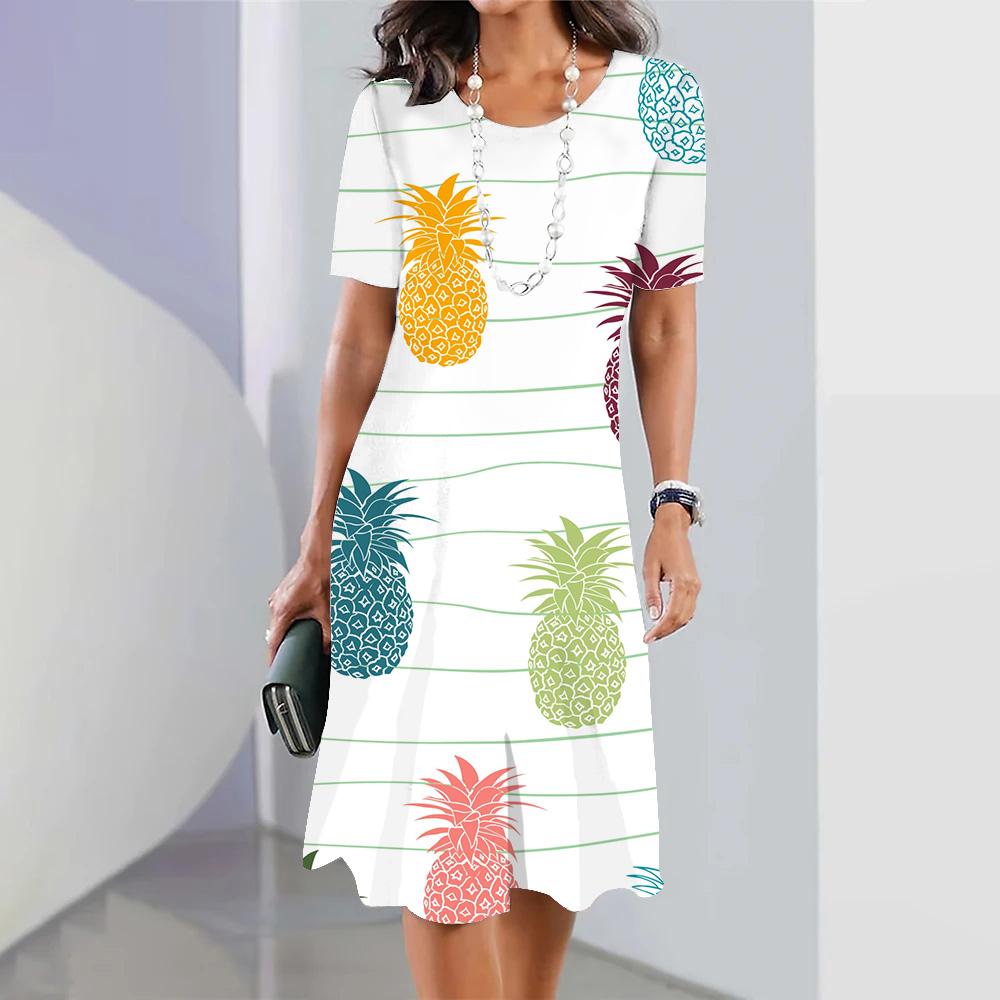 Cute Strawberry Printed Women's Long Dresses Summer Fashion Beach Wear Short Sleeves Hawaiian Style Maxi Dress For Lady Clothing