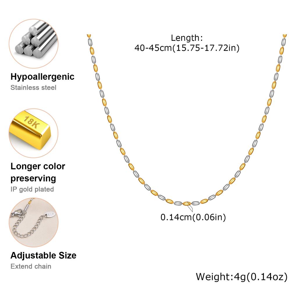 Two Tone Beaded Chain Necklace for Women,Stainless Steel Olive Bead Chain Necklace, 18K Gold PVD Plated,Fashion Jewelry Gifts