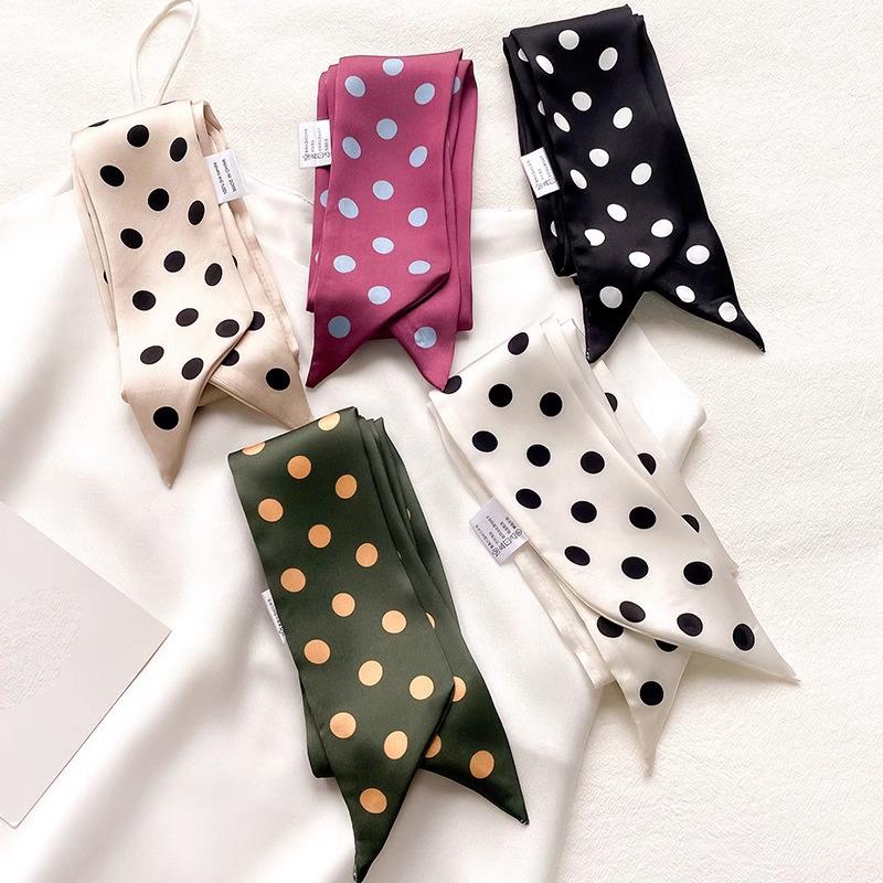 Women Narrow Long Scarf 190X4.5Cm Polka Dot Tie Bag Ribbon Headband Choker Streamer Lady Accessories
