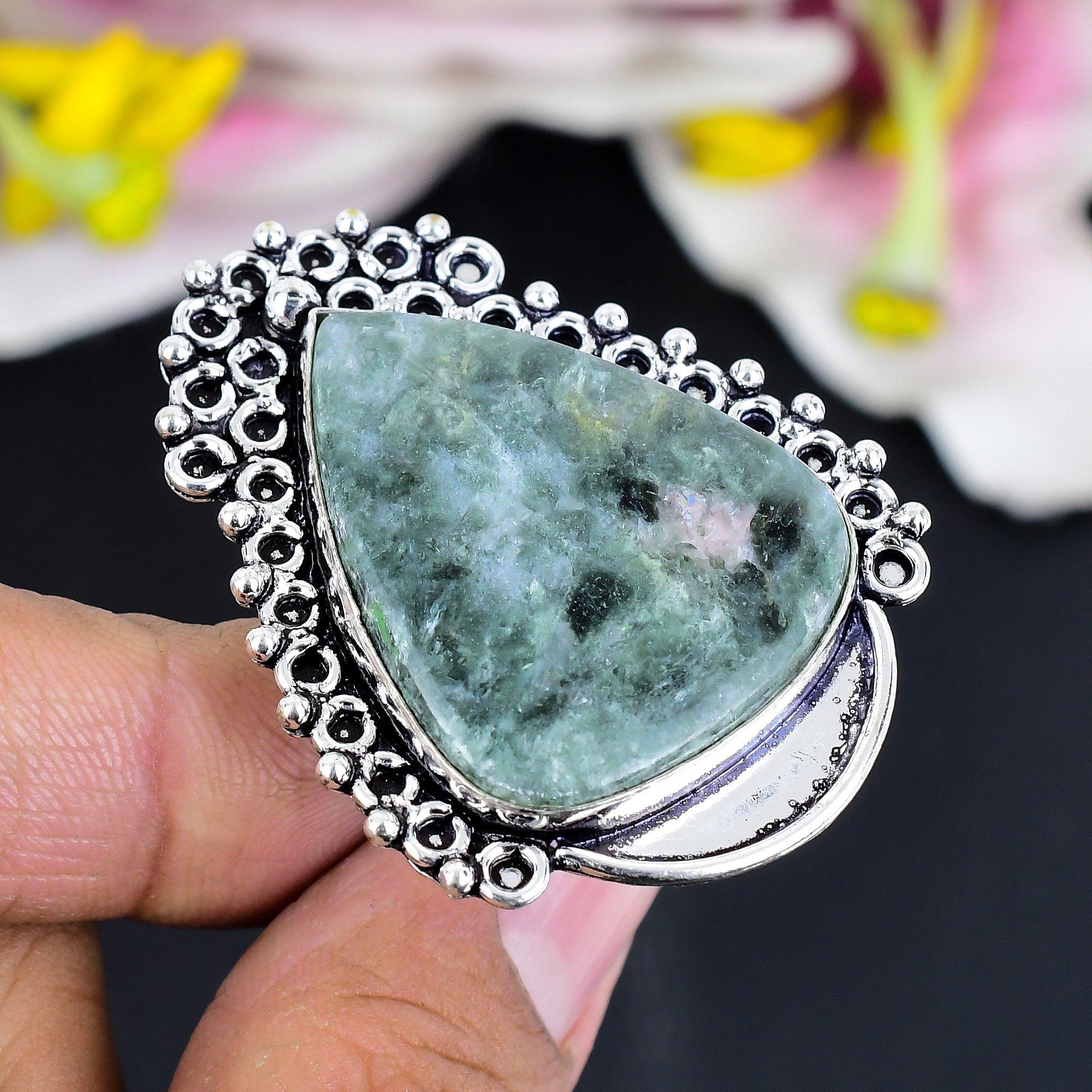 

Seraphinite Gemstone Handmade 925 Sterling Silver Jewelry Ring Size 8 KG-1693