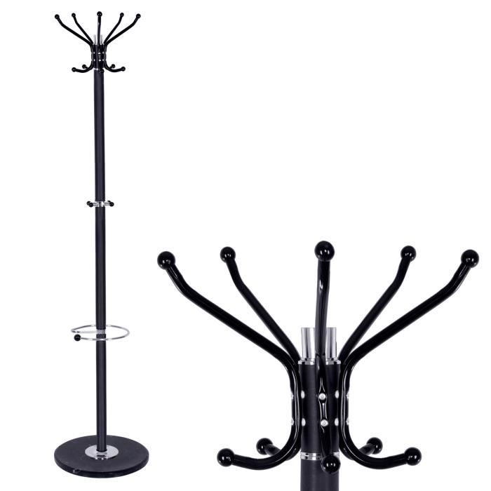 Porte Manteaux - SPRINGOS - 176 Cm - Noir - 14 Crochets - Base En Marbre