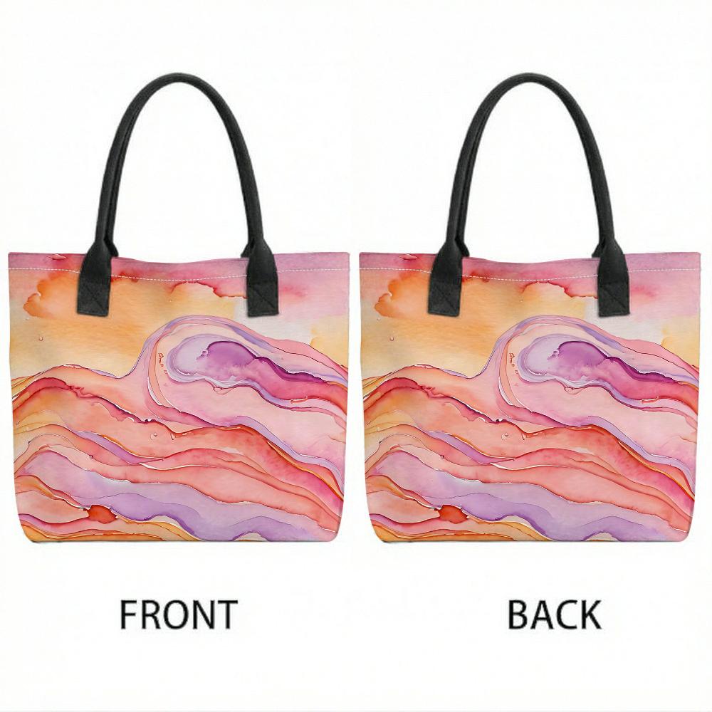 Watercolor Landscape Tote Bag Aesthetic Large Capacity Shoulder Bag for Daily Commute Shopping Travel