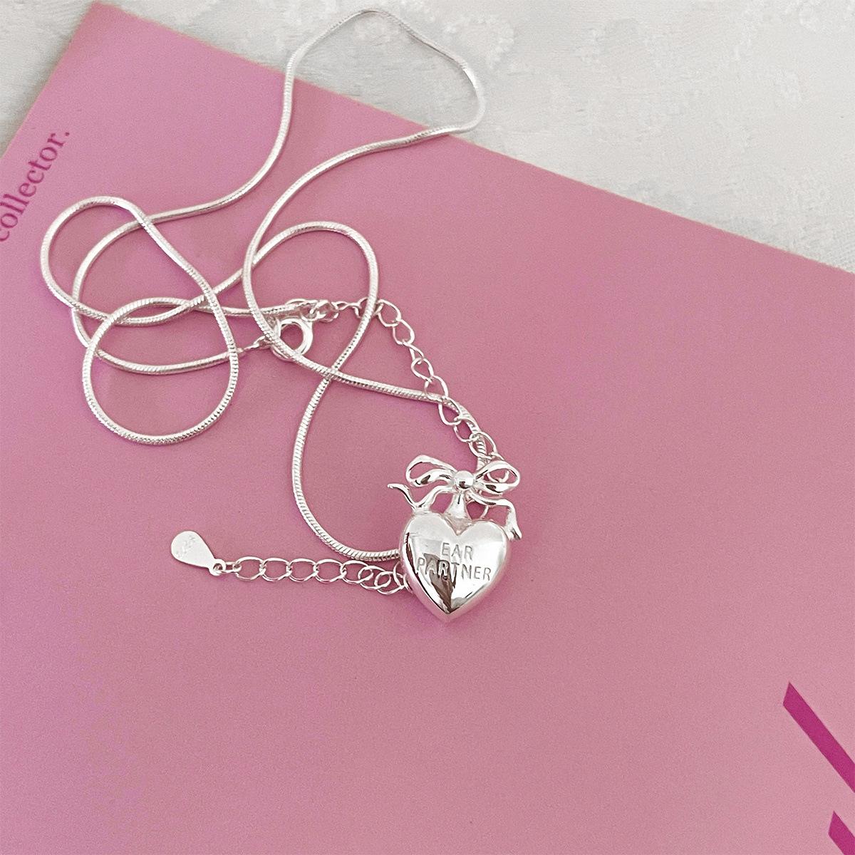 

925 sterling silver love necklace female Mori versatile bow collarbone chain exquisite niche high-end new neck chain 925 silver