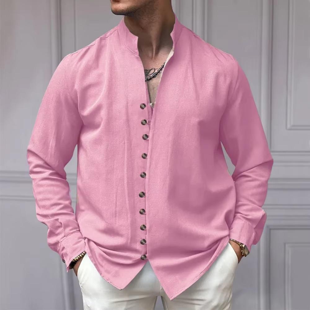 Men's Shirt Casual Loose Version Fashion Comfortable Standing Collar Long Sleeve Top Classic Button-down Streetwear Linen