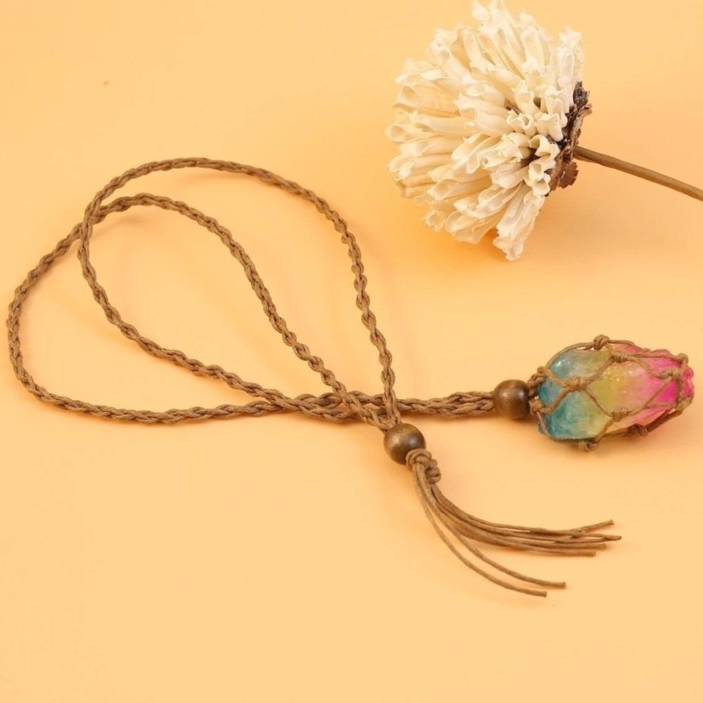 

Handmade Healing Crystals Necklace Unique Elegant Natural Stone Pendant Necklace Versatile Stackable Rope Wrap Necklace